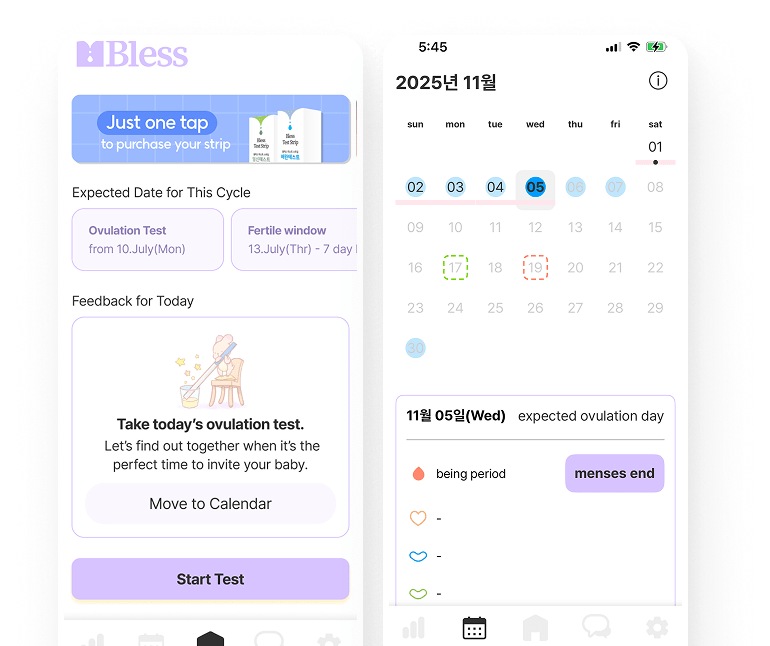 Bless app date recording screen